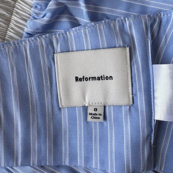 NEW Reformation Pippa Two Piece Set Top Pants Sky Blue Stripe | US 0 UK 4 - Picture 14 of 16